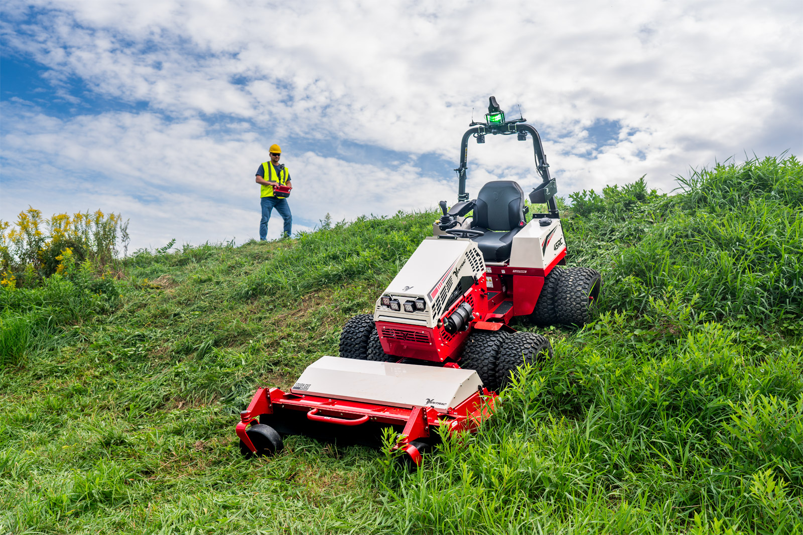 A Ventrac 45RC RC mower on a hill 