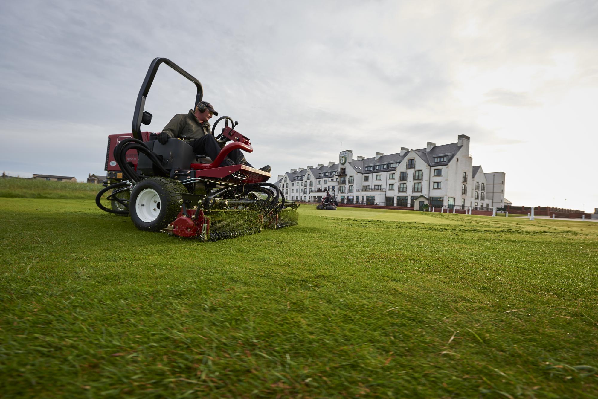 A reel mower on a green in Scotland 